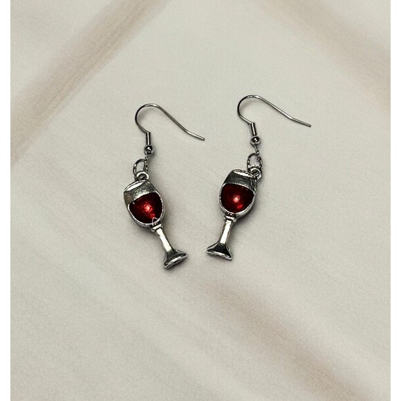 Red Wine Glass Dangle Earrings - Fun and Stylish Gift for Her - Picture 5 of 5